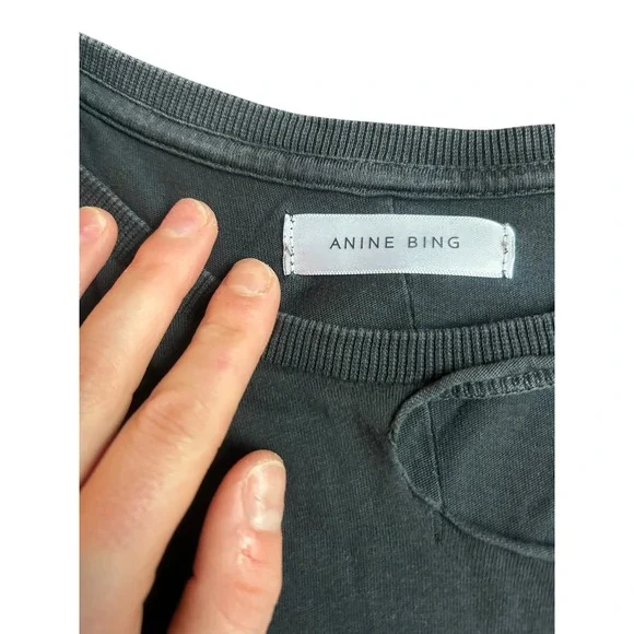 ANINE BING Black Distressed Cutout Tee Shirt Womens Size XS